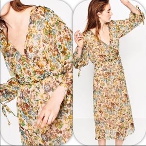 NWT ZARA SMALL CREPE FLORAL DRESS WITH LINER